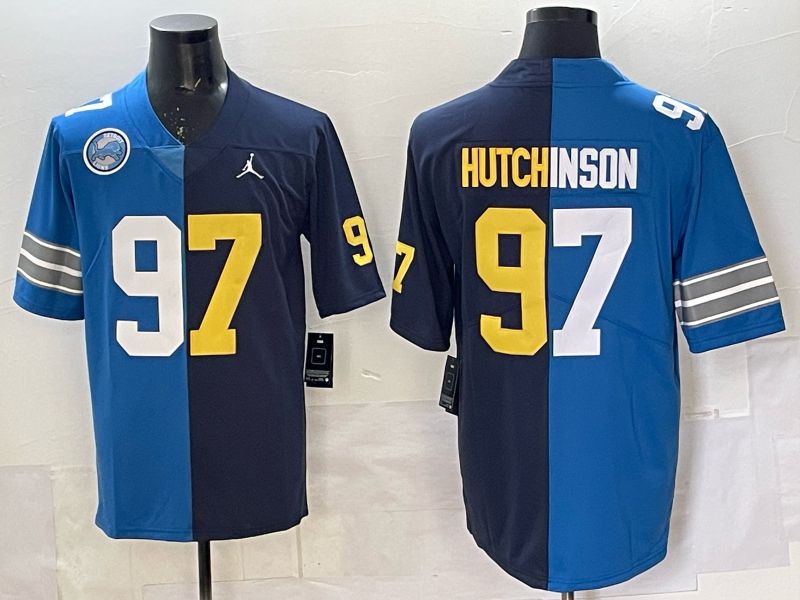 Men 2025 Detroit Lions #97 Hutchinson Blue black Limited NFL Jersey style 036